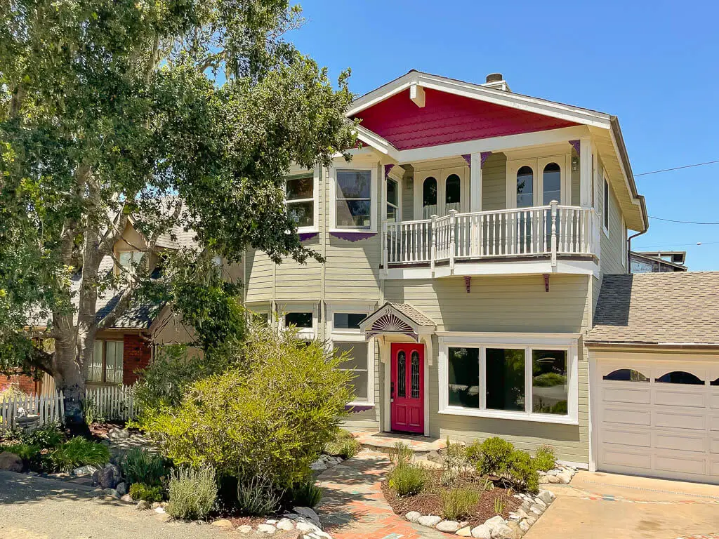For sale by Jennifer Lawson Realtor®, 535 Huntington Road, Cambria, CA, front of house.